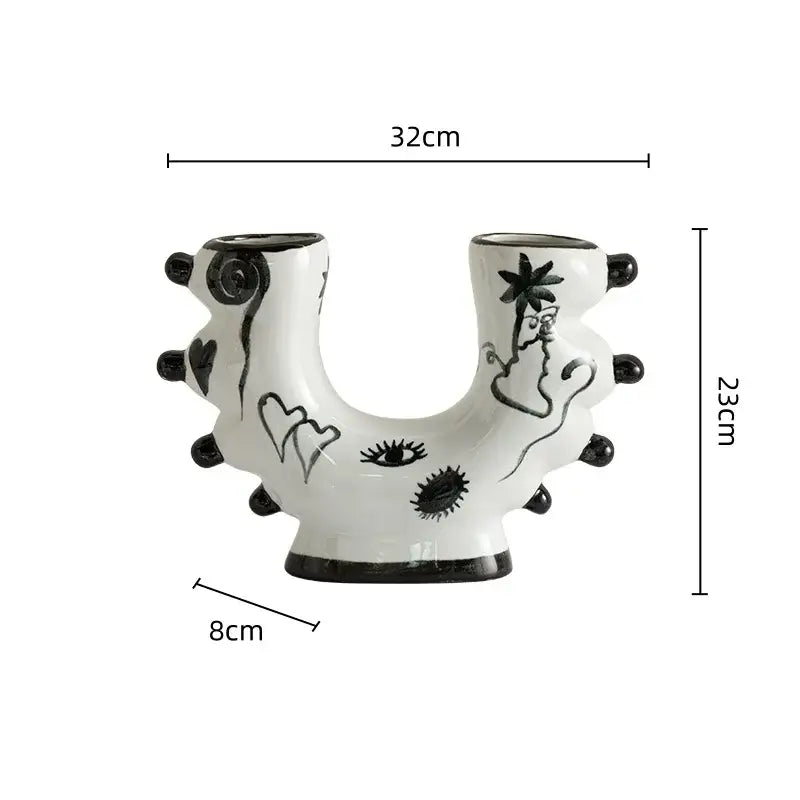 Abstract black & white graffiti ceramic vase living room decor
