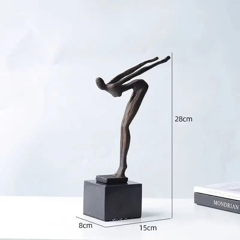 Abstract bronze diving sportsman metal sculpture living room decor
