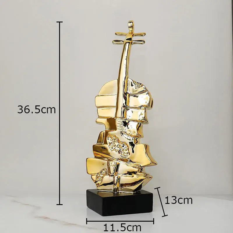 Abstract gold & silver violin sculpture living room table decor
