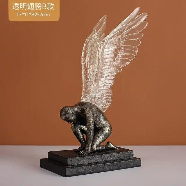 Abstract golden character winged angel resin statue living room decor