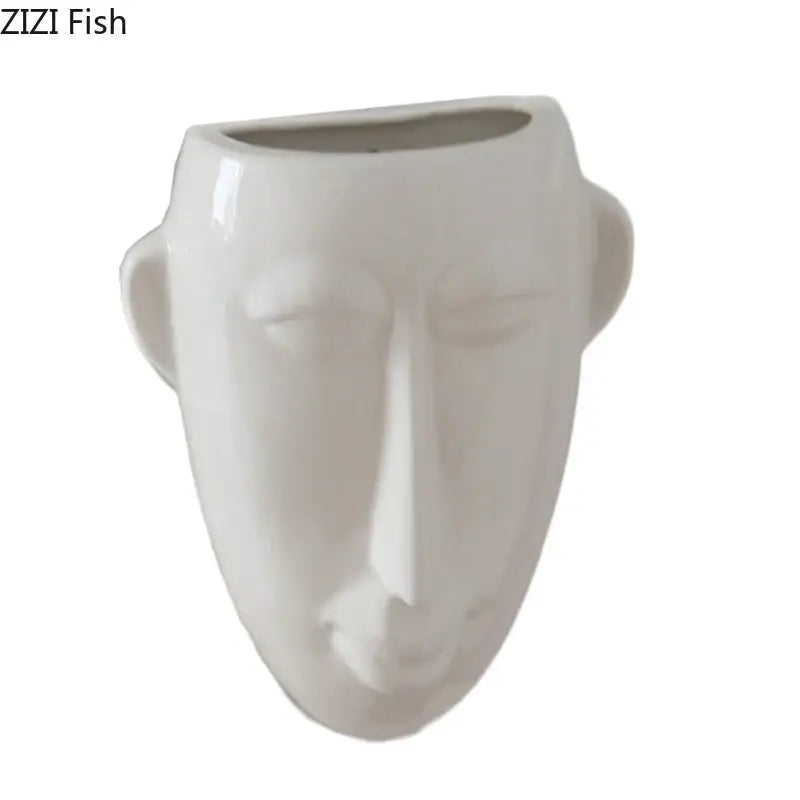 Abstract human face white ceramic vase wall decor living room