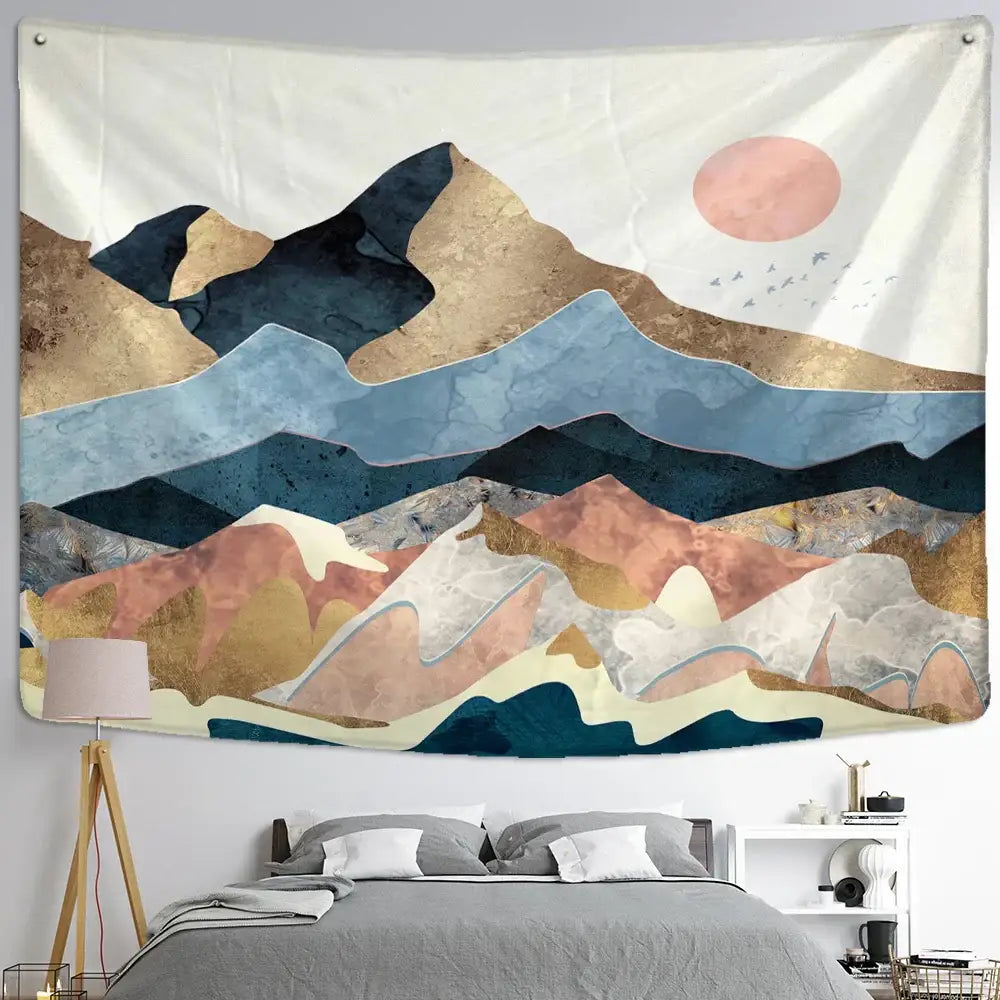 Abstract mountains oil painting wall hanging for bedroom decor