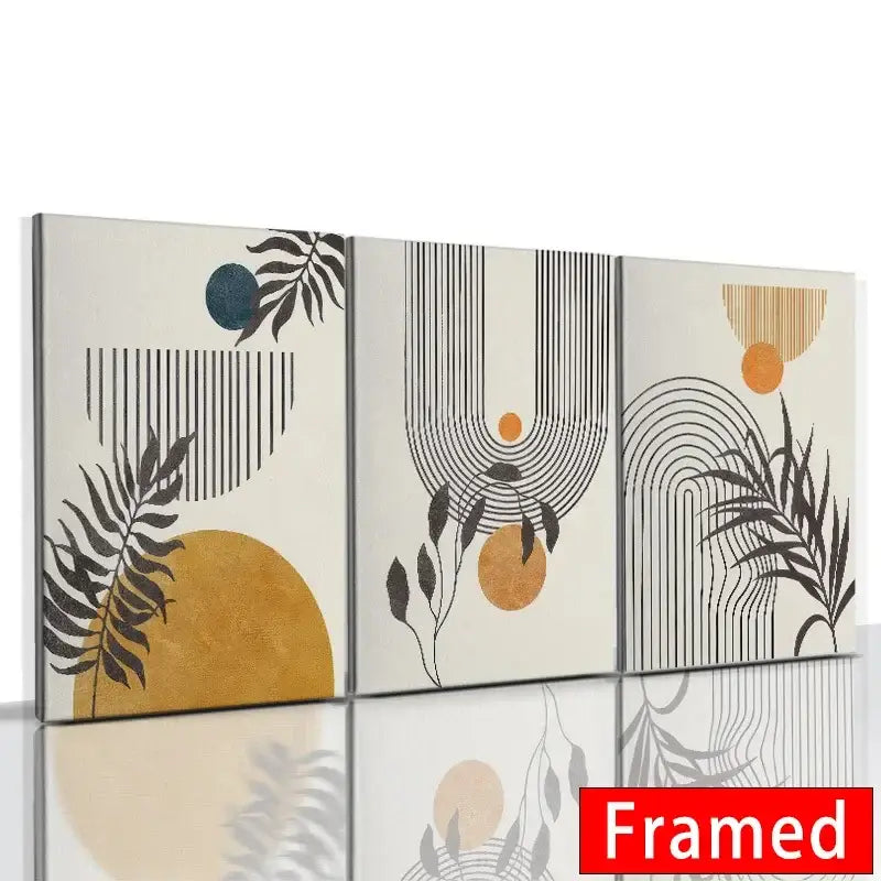 Modern abstract orange leaf posters set living room wall art
