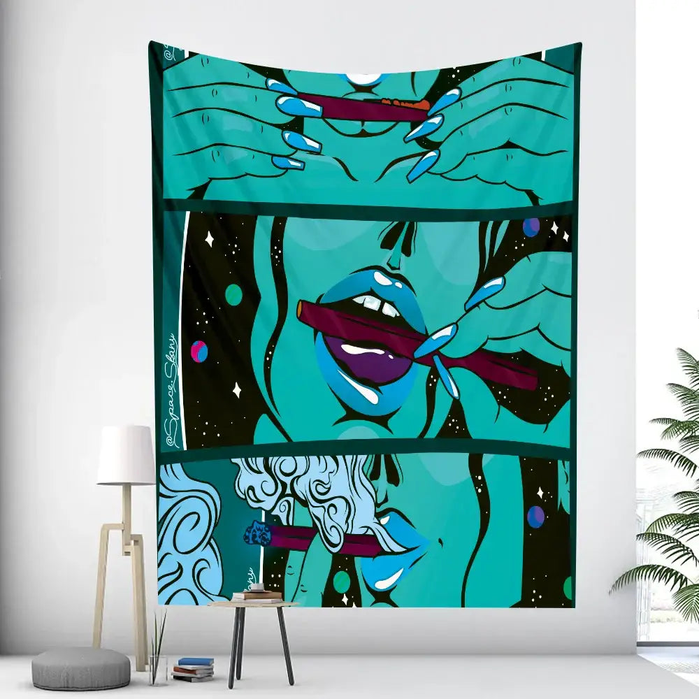 Abstract woman tarot card tapestry pink & black bedroom wall decor