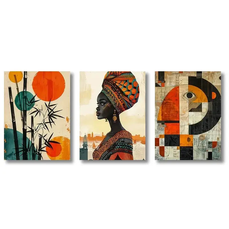 African abstract purple floral wall art set living room decor