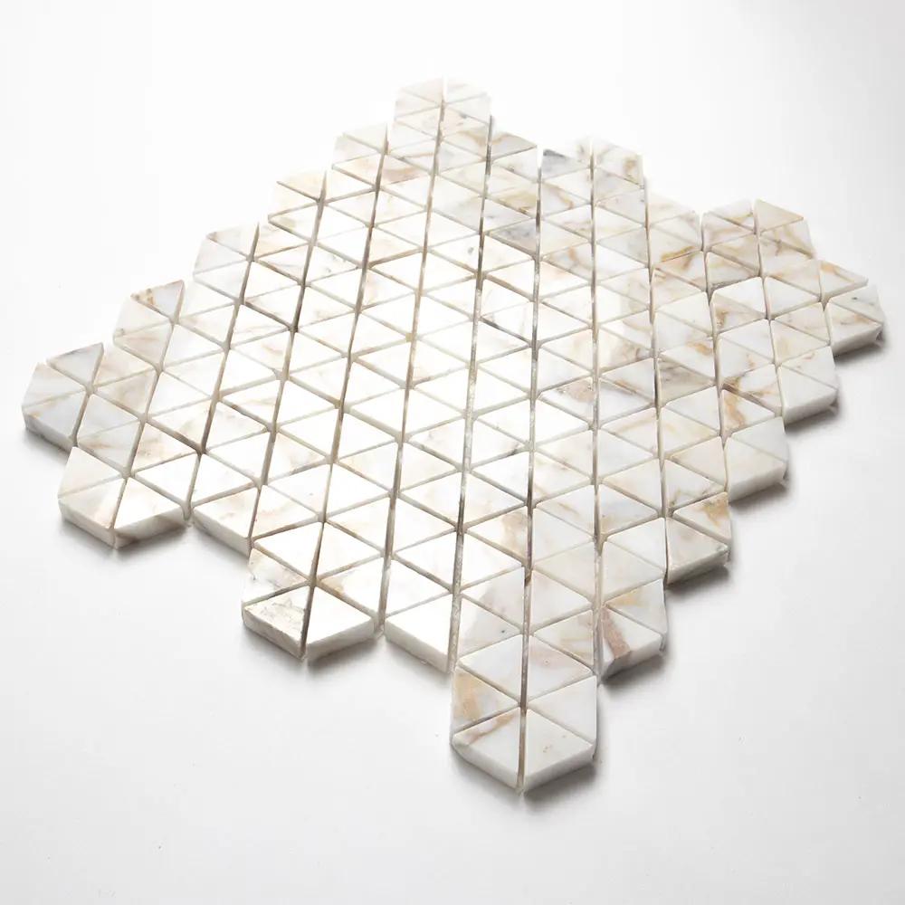 European Gold Polished Small Triad Marble Mosaics 10 3/16x11 13/16