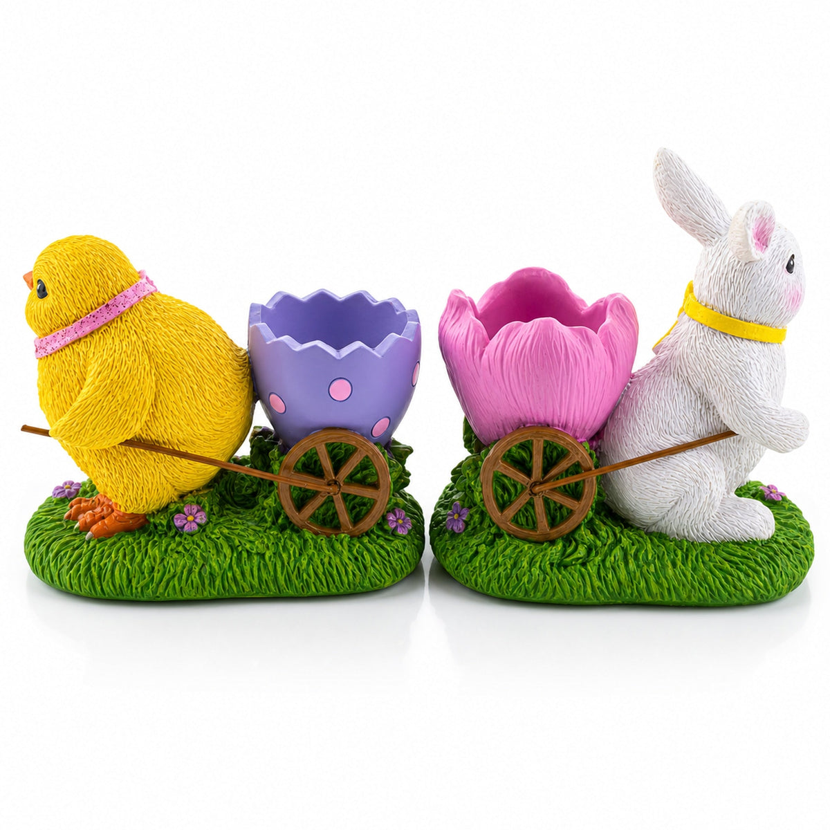 Set of 2 Spring Chick and Bunny Egg Holder Figurines 5 Inches Tall