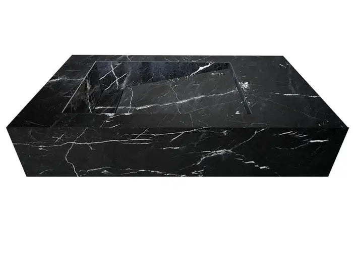 Black Marble Wall Mount Bathroom Sink Modern Polished Finish