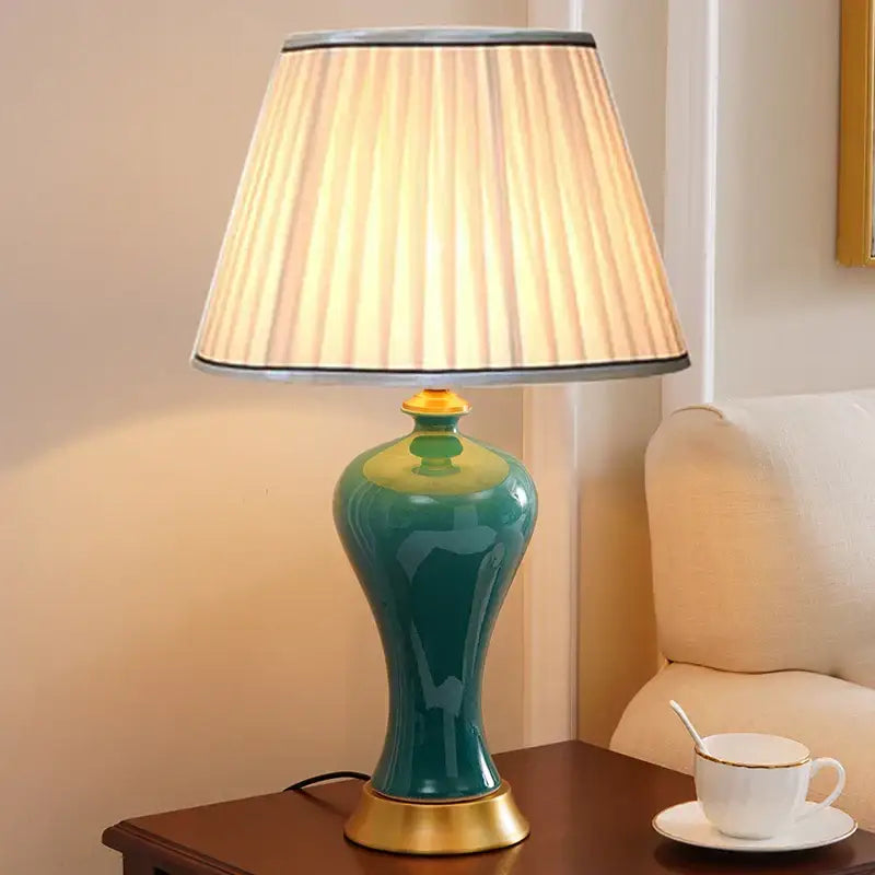 American luxury ceramic table lamp blue & gold bedroom light
