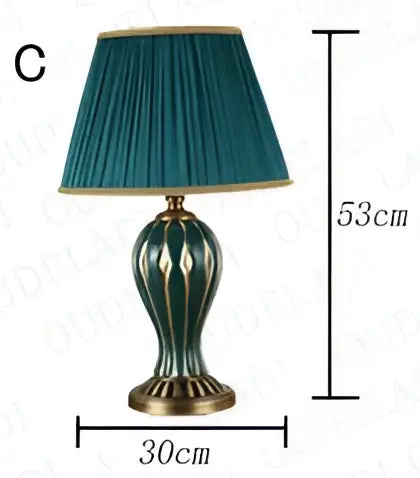 Antique blue ceramic desk lamp bedroom gold accented table light