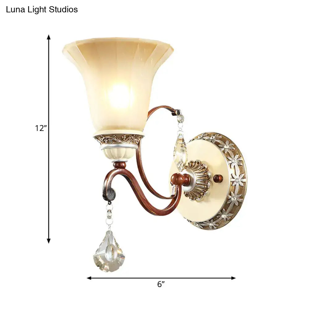 Antique brass & cream lodge style bell wall sconce bedroom crystal