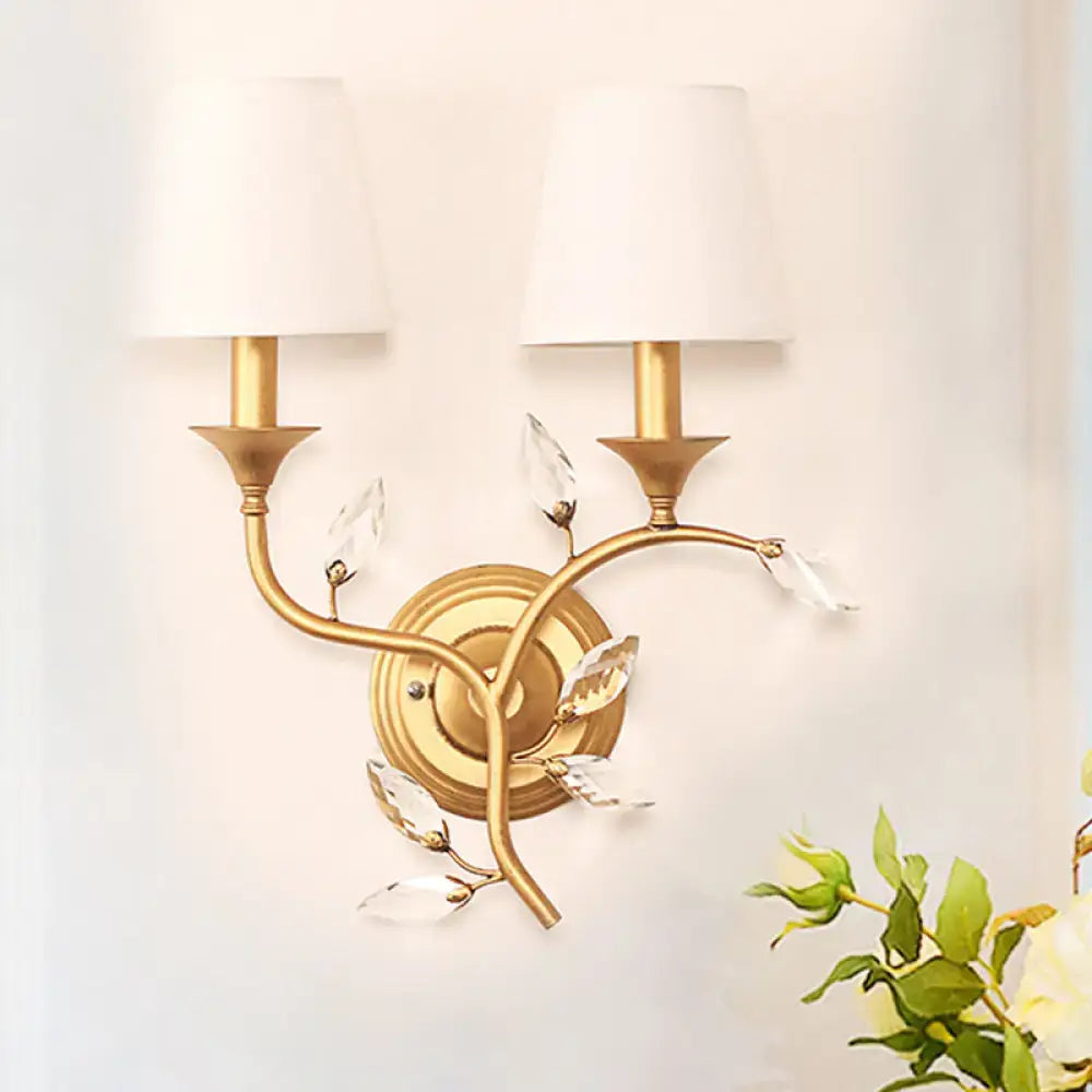 Antique brass crystal leaf wall mount lamp bedroom sconce
