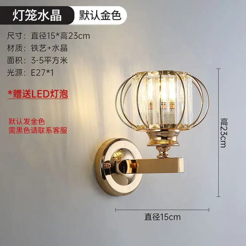Antique brass & dark bronze crystal led wall lamp living room sconce