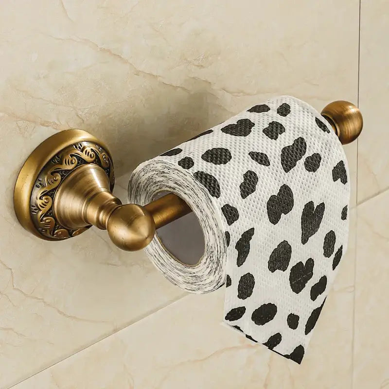Antique brass floral engraved double towel rack bathroom hardware set