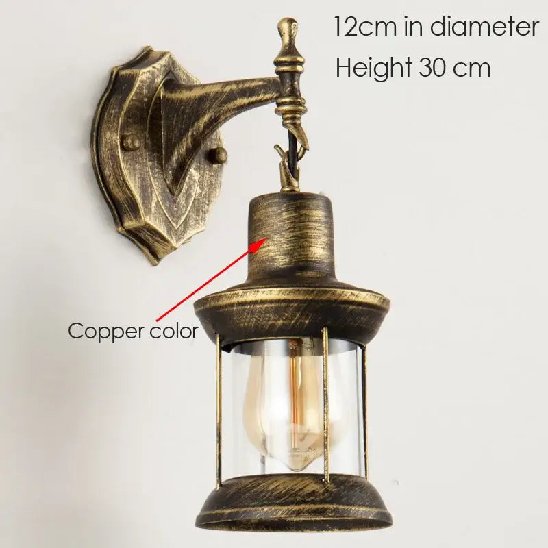 Antique brass industrial glass wall lamp bedroom lantern sconce