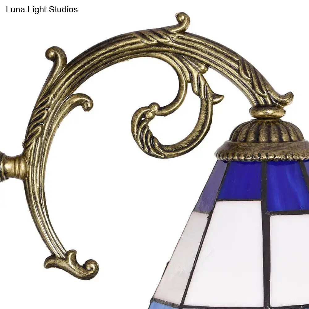 Antique brass stained glass bell ceiling light bedroom fixture