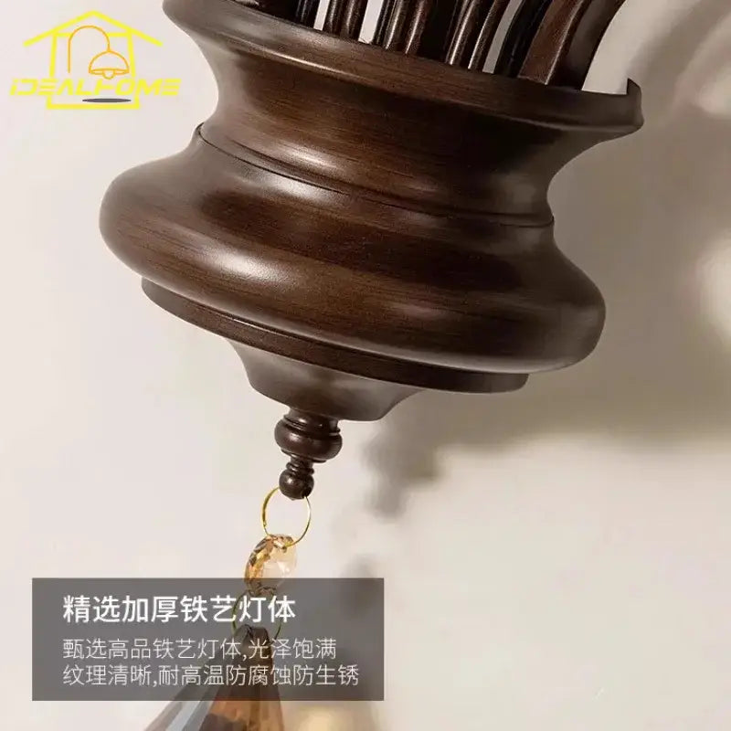 Antique bronze crystal candle wall lamp for living room bedroom