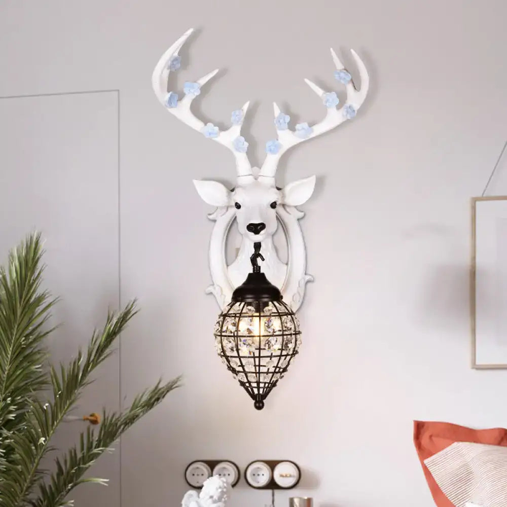 Antique bronze deer head wall lamp with birds living room sconce