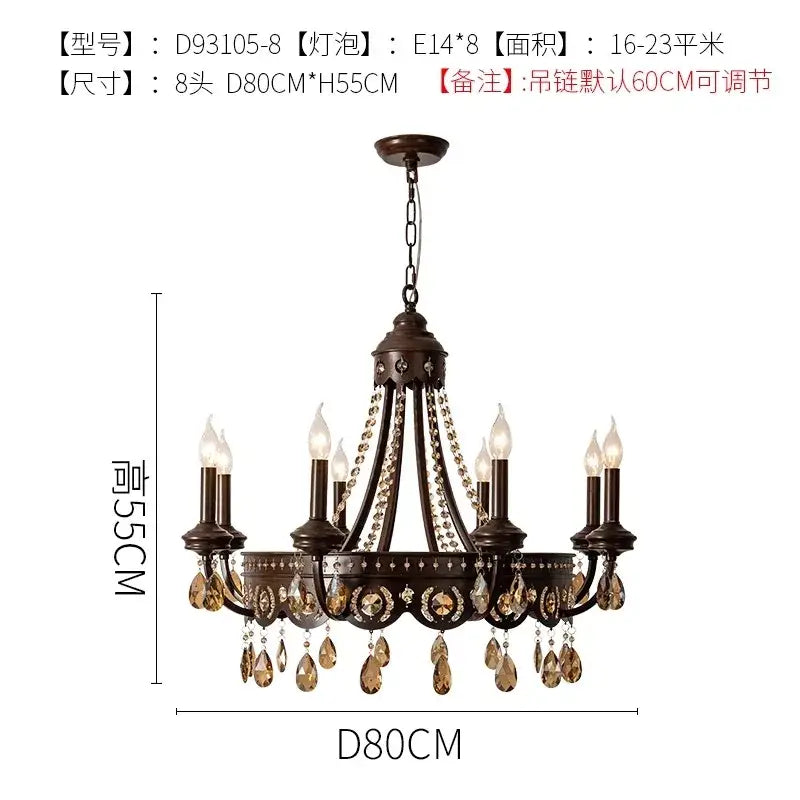 Antique bronze iron art crystal candle chandelier for living room