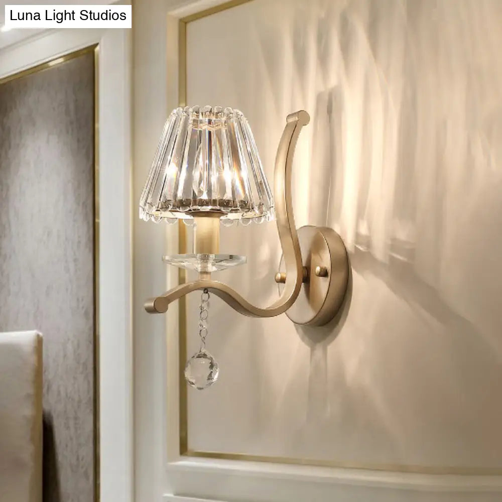 DecorBites™ Antiqued Gold Crystal Prism Wall Sconce - Minimalist 1 Head Light Fixture