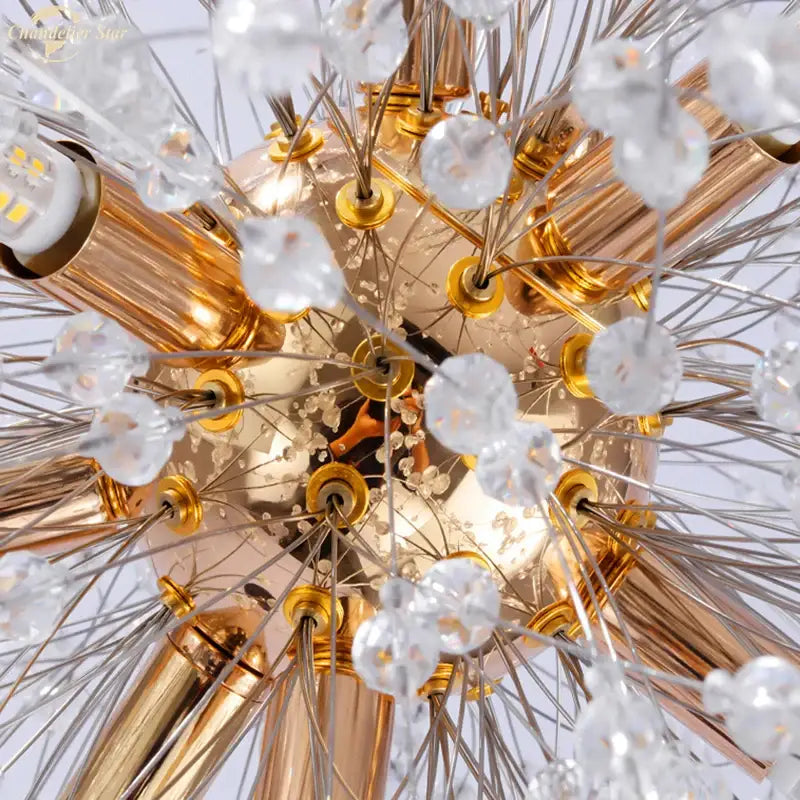Art deco golden crystal star led chandelier living room pendant light