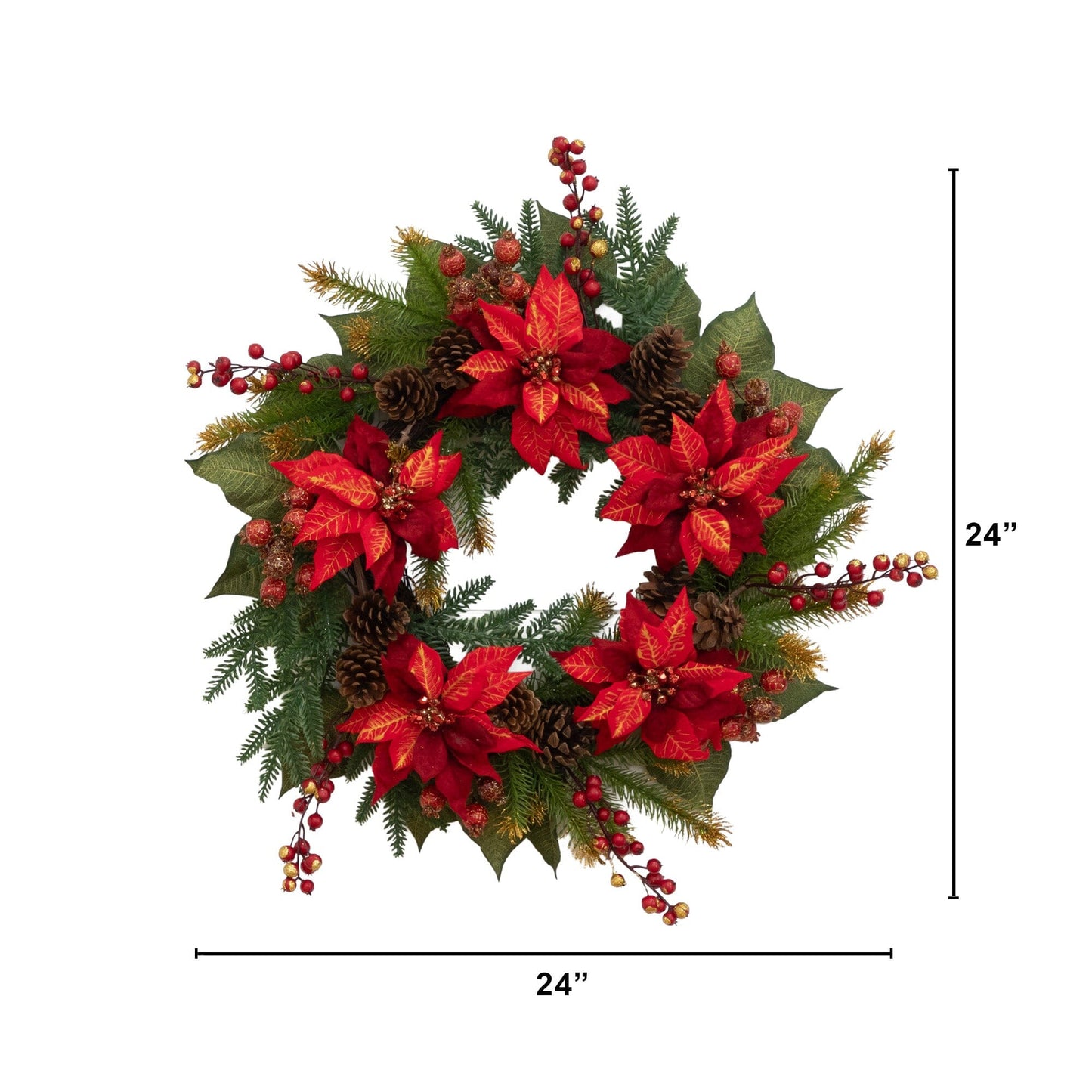 24" Poinsettia & Berry Wreath"
