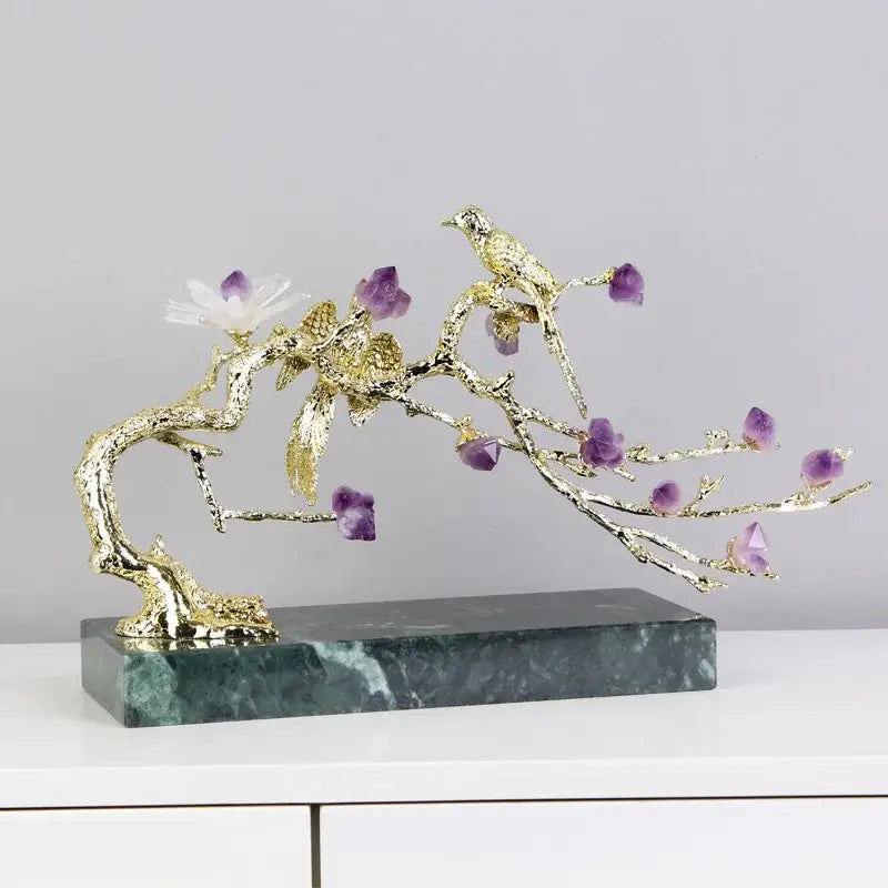 Artisan amethyst and golden tree handicraft living room decor