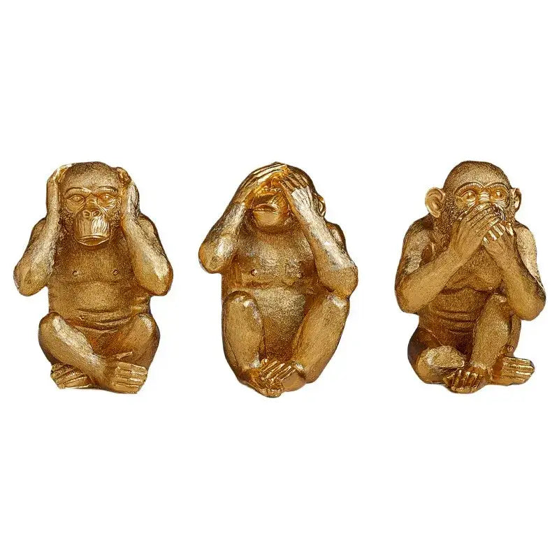 Artisanal three wise golden monkey sculpture living room decor