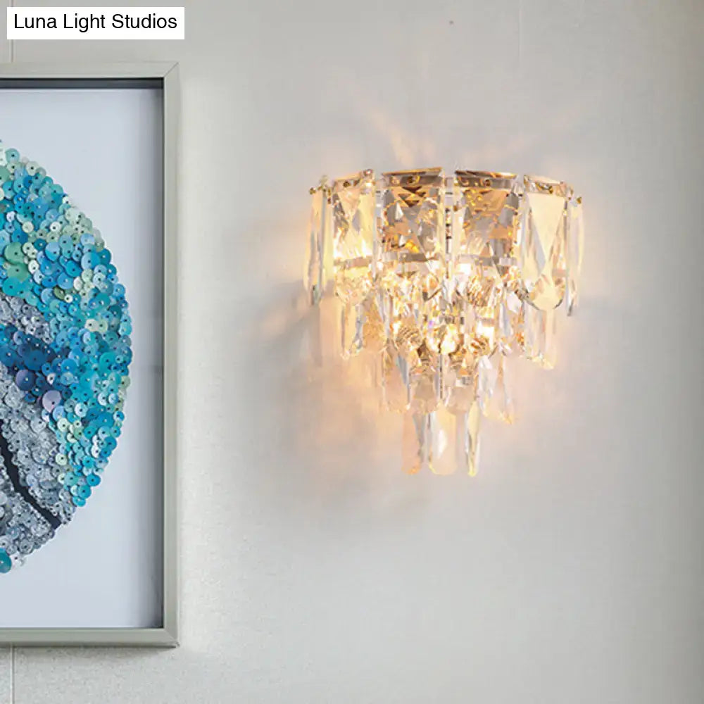 Artistic gold crystal tiered wall lamp living room light fixture