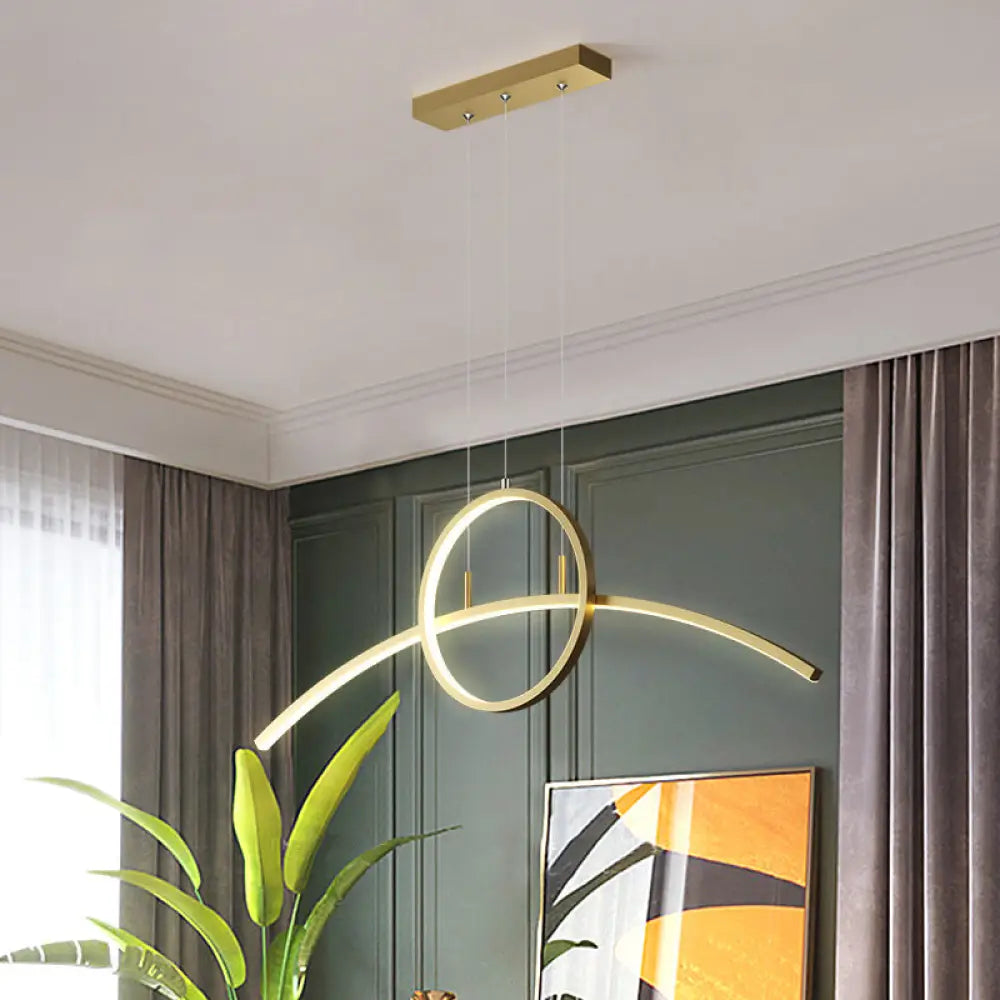 DecorBites™ Artistic Metal Dining Room LED Ceiling Light Fixture with Ring and Arc Island Pendant