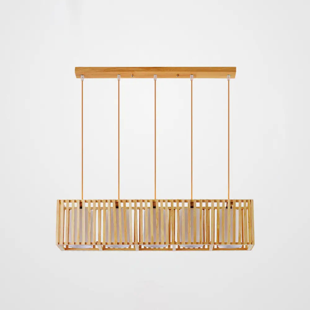 DecorBites™ Asian Wood Island Pendant Light - Natural Wood Finish
