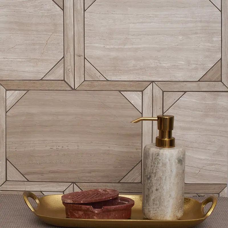 Athens Grey Light Honed Desing Bm 103 Waterjet Marble Mosaics 12 1/4x16 3/16