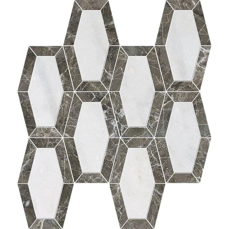 Calacatta T, Pebble Grey Polished Lincoln Marble Mosaics 10 1/4x12 13/16