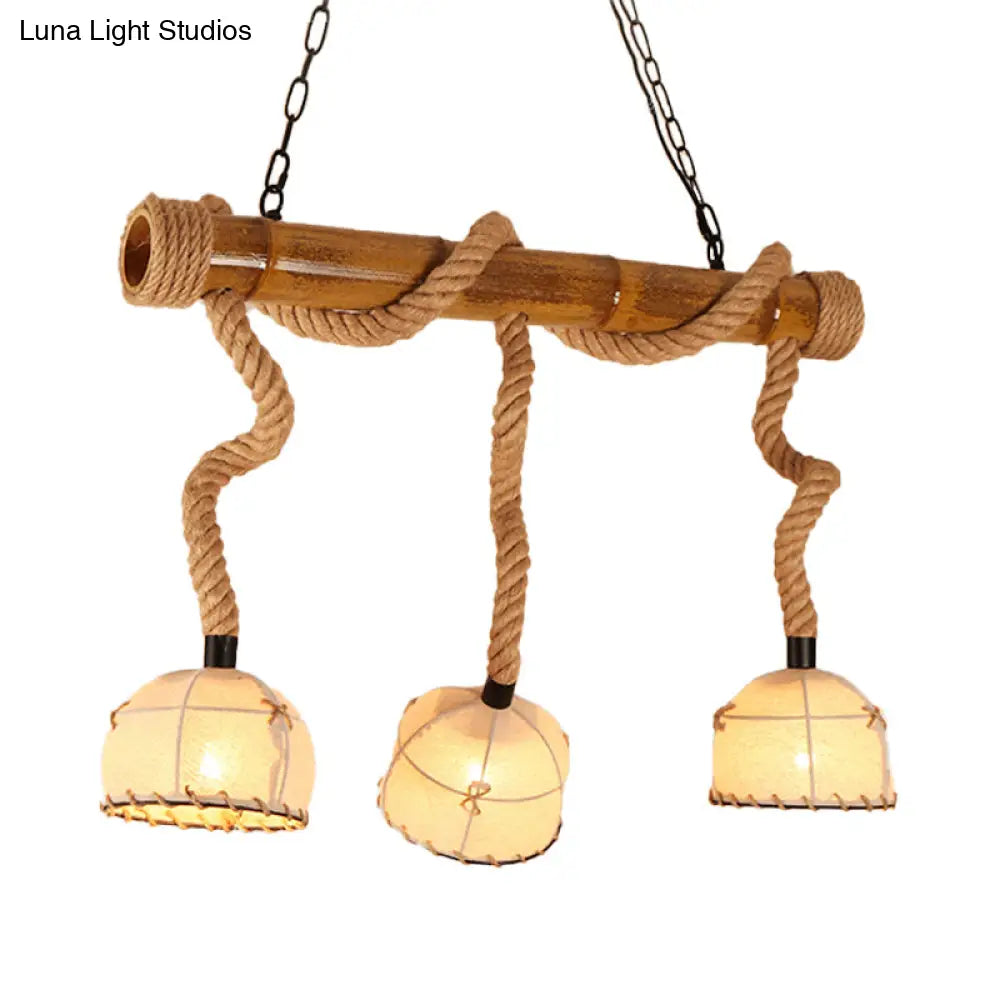 DecorBites™ Bamboo Linear Island Pendant Light with Cage Shade - Lodge Style - Beige