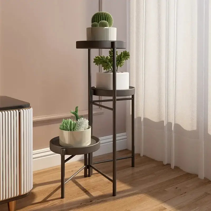 Modern dark gray metal 3 tier plant stand living room bamboo plant decor