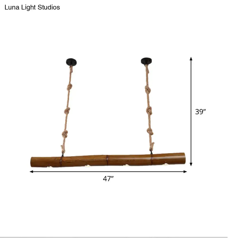 Rustic tan bamboo tube island lighting kitchen 3 led pendant
