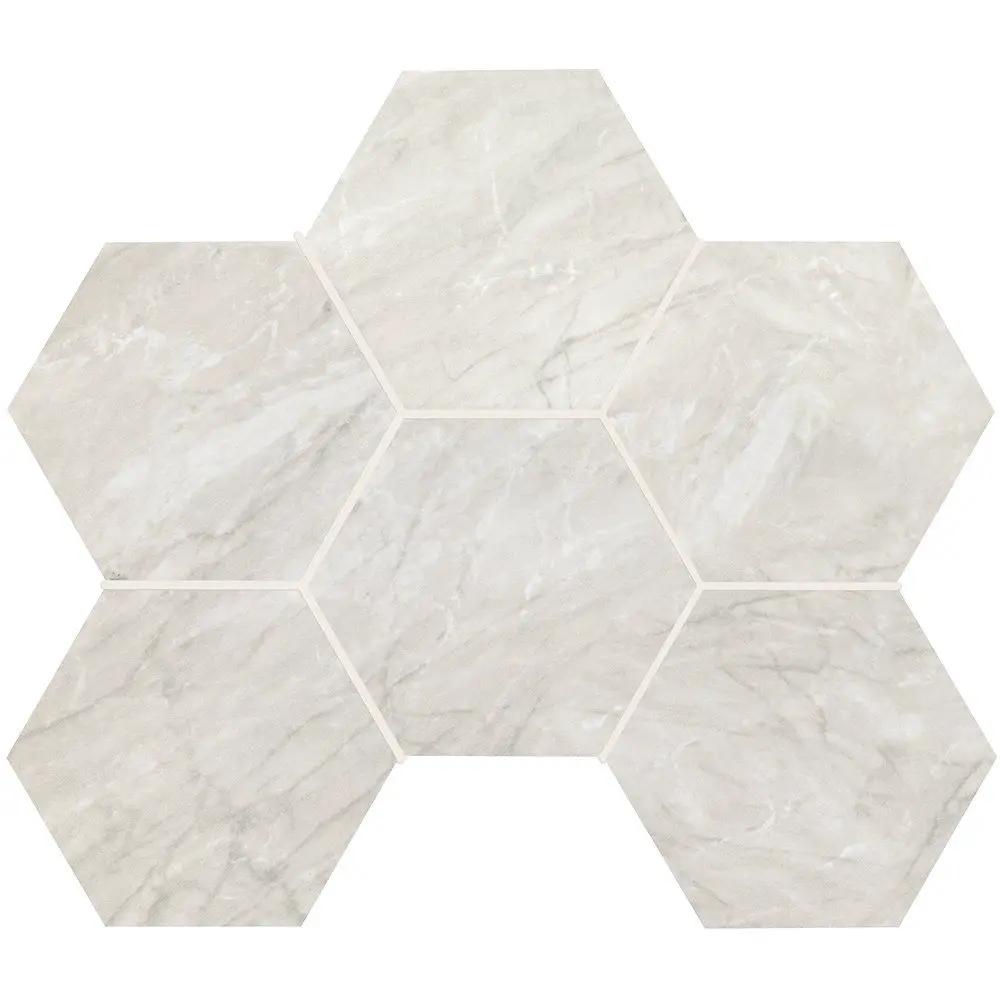 Bardiglio Gray Honed Hexagon Marble Look Porcelain Mosaics 12x16 1/3