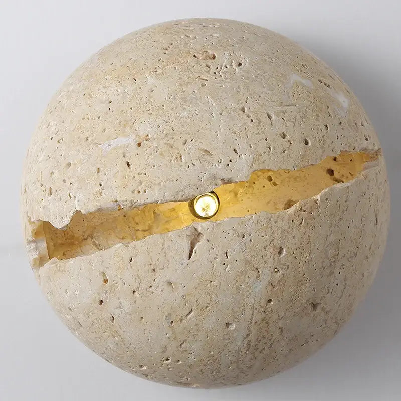 Beige dino egg stone wall lamp with gold accent for bedroom