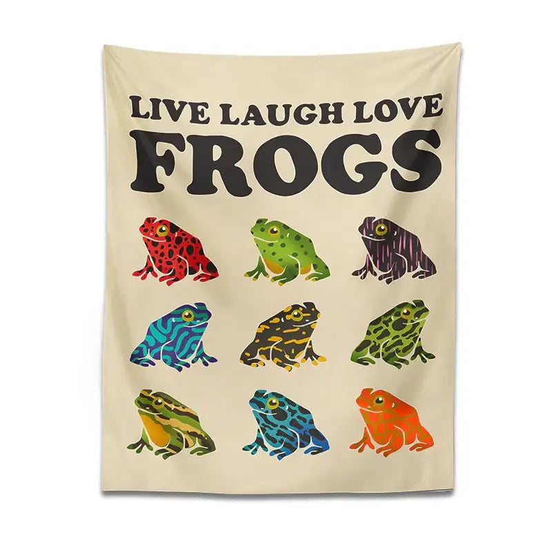 Beige live laugh love frogs tapestry wall hanging for bedroom