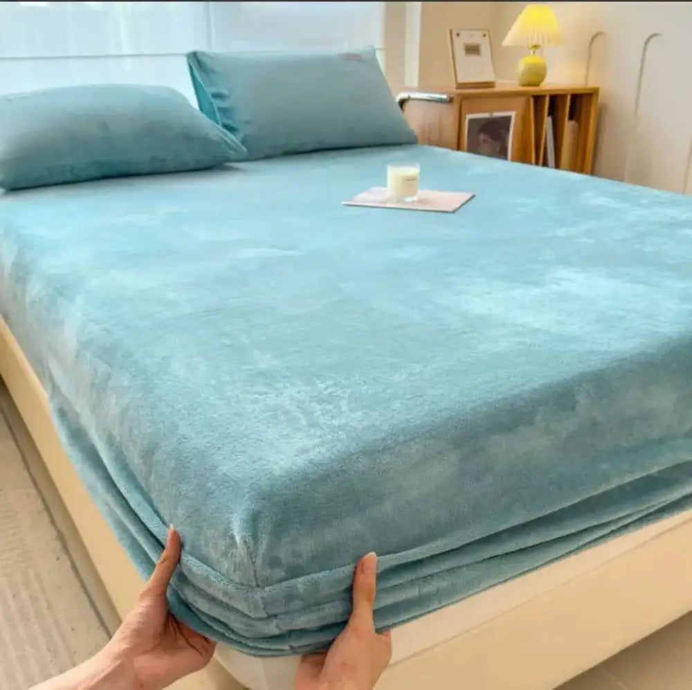 Beige milk velvet fitted sheet bedroom plush mattress topper
