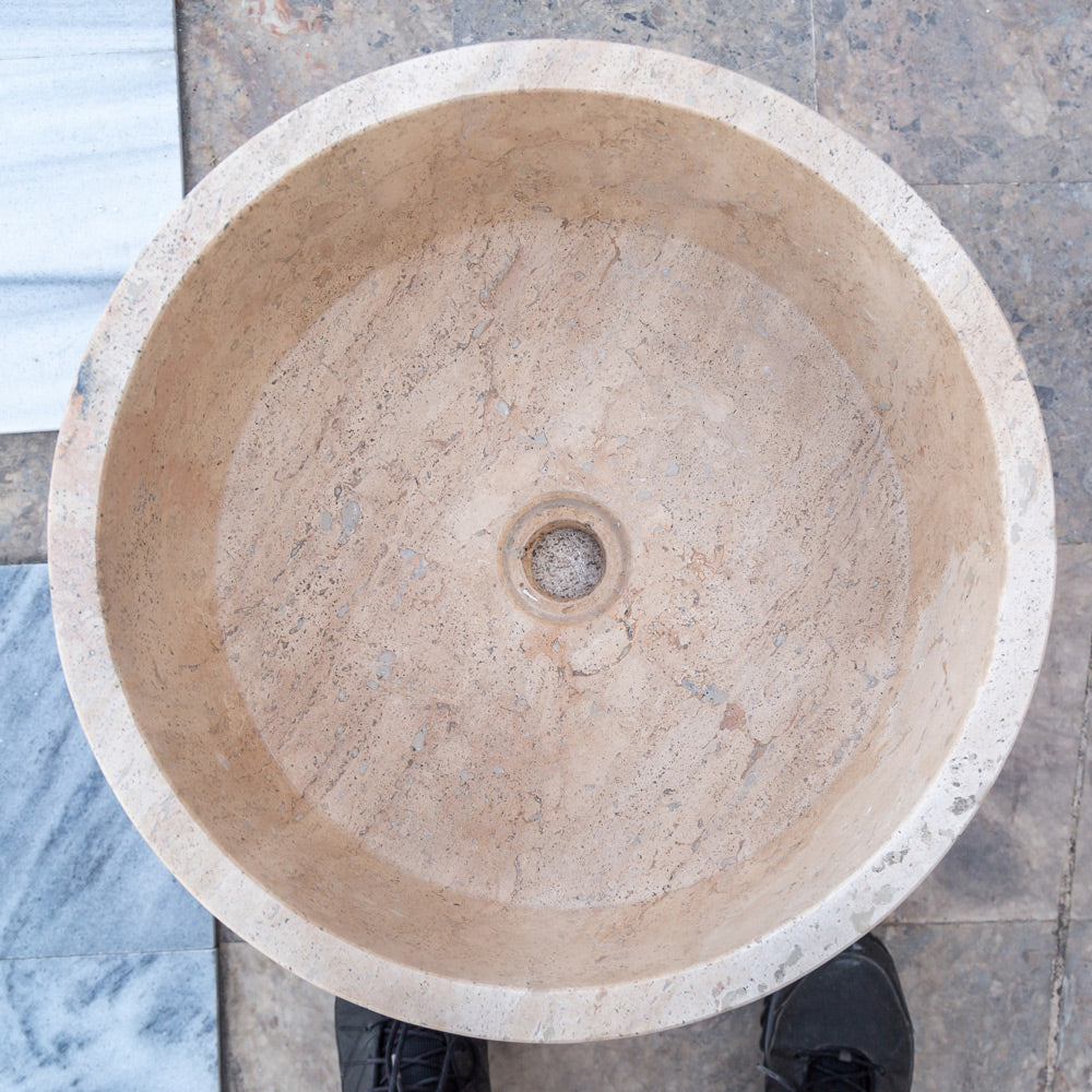 Natural Stone Beige Travertine Vessel Sink Honed (D)16" (H)6"