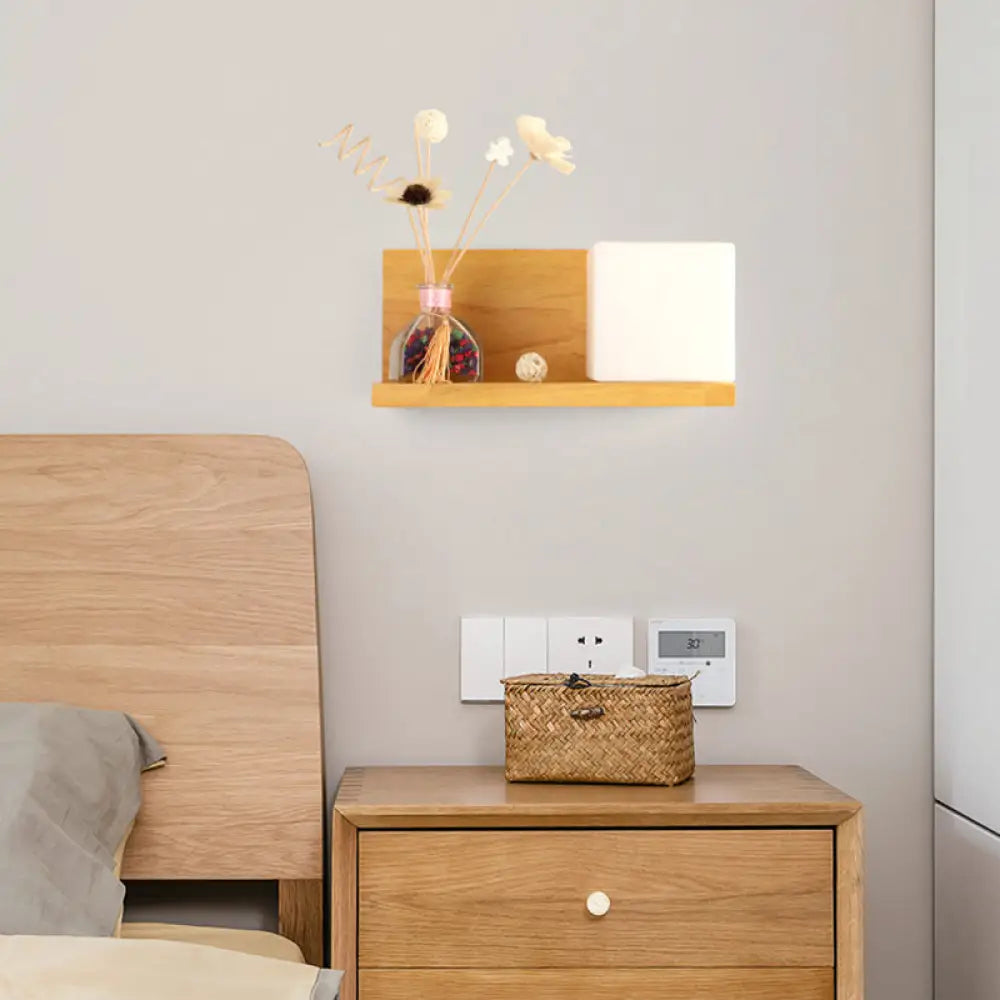 DecorBites™ Beige Wall Lamp with Modern Cube Shade - Bedroom Sconce Light
