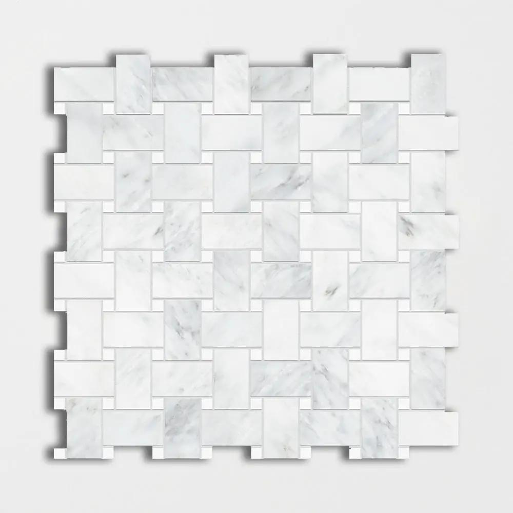 Bella White Honed Basket Weave Marble Mosaics 12x12