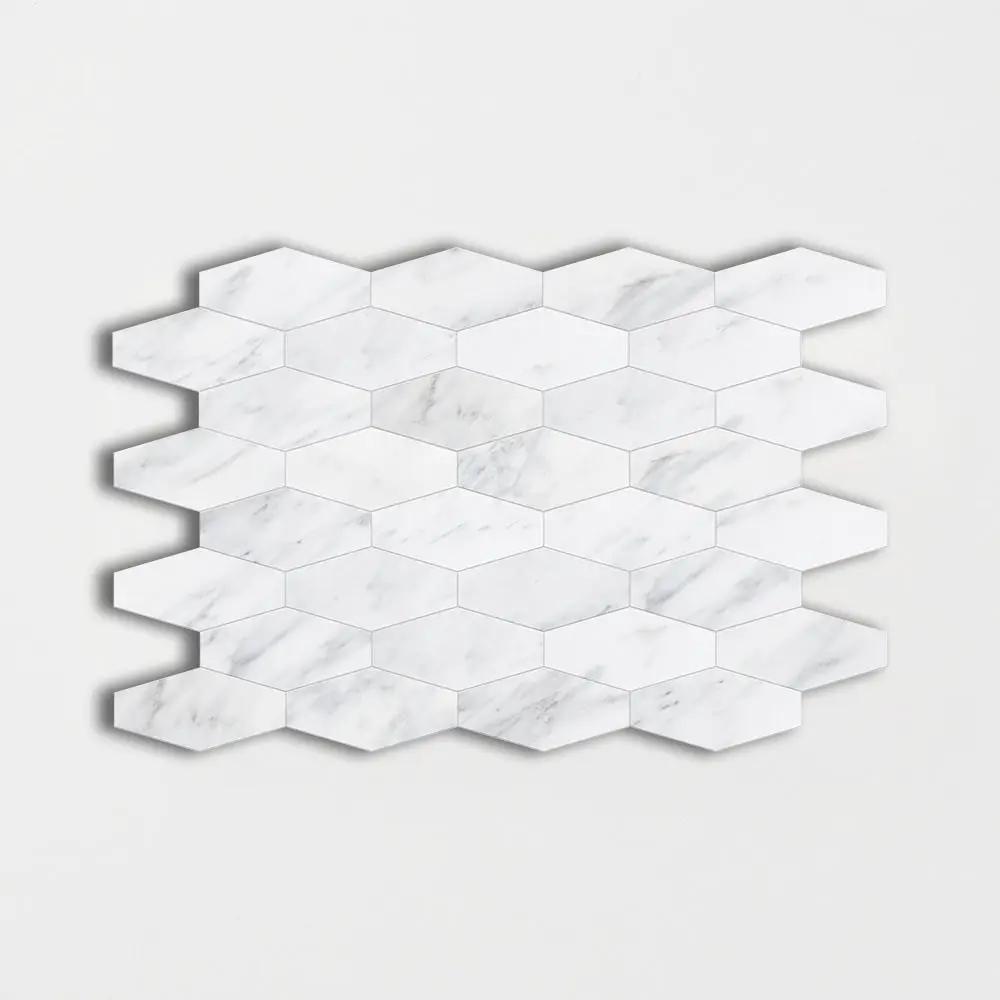 Bella White Honed Elongated Hexagon Marble Mosaics 10x12 1/4