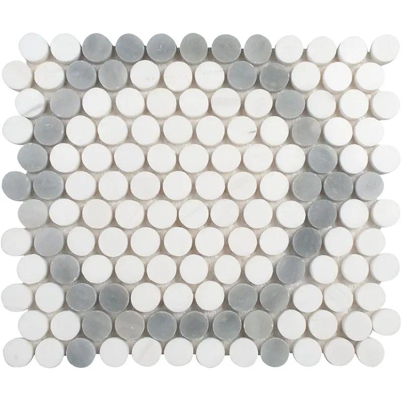 Bianco Dolomiti, Bardiglio Light Honed Penny Round 7 Marble Mosaics 8 7/16x10 1/16