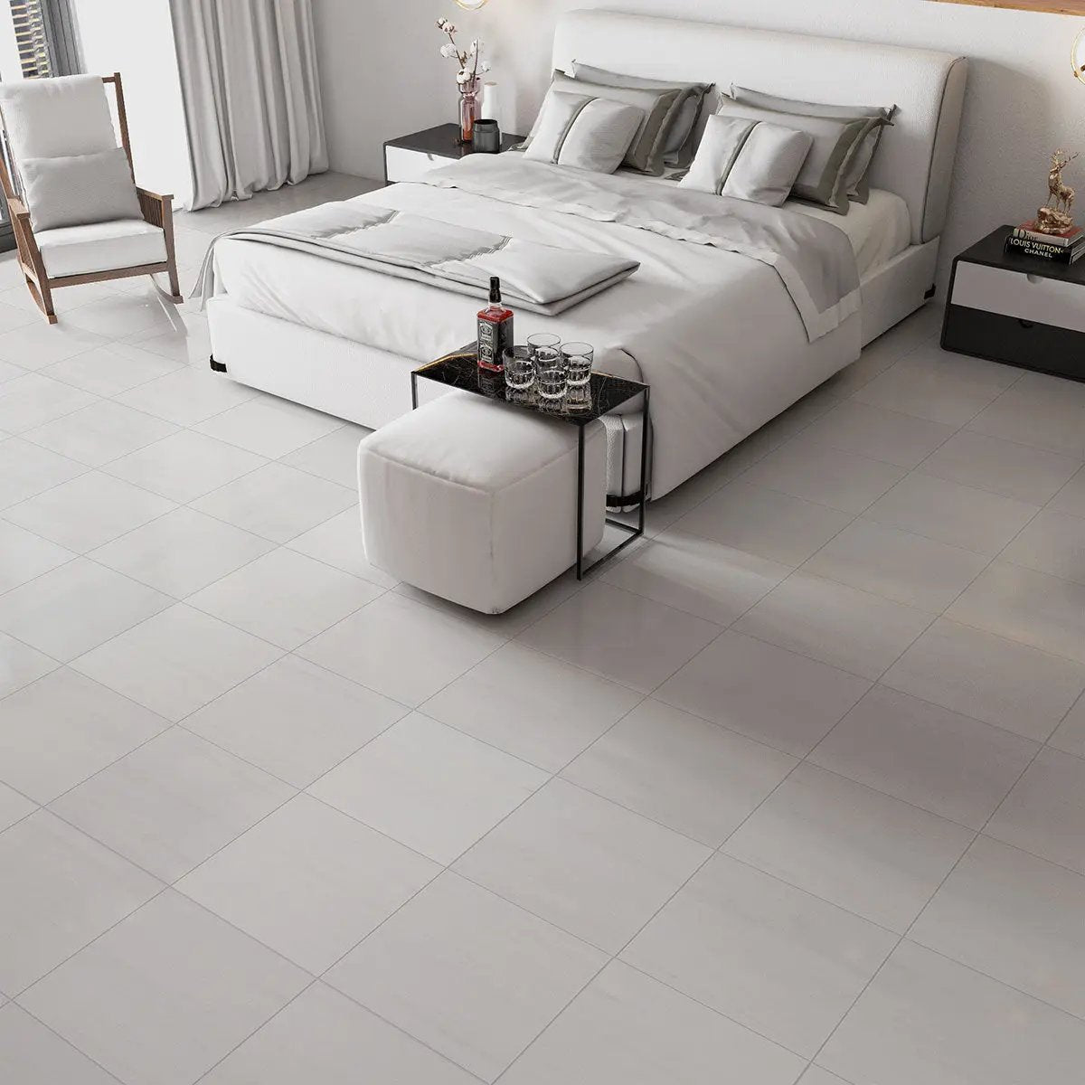 Bianco Dolomiti Honed Marble Tiles 18x18