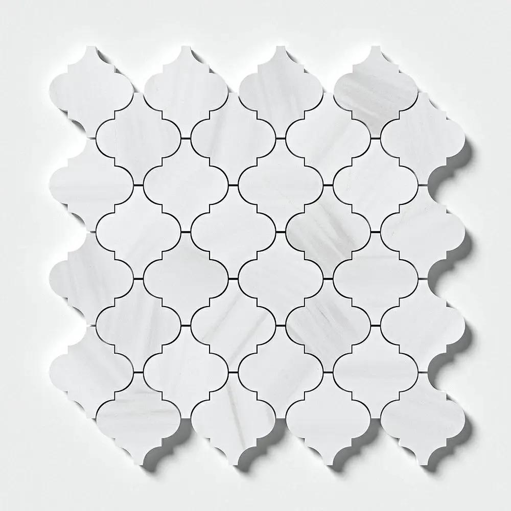 Bianco Dolomiti Honed Meshed Arabesque Marble Mosaics 10 3/8x12