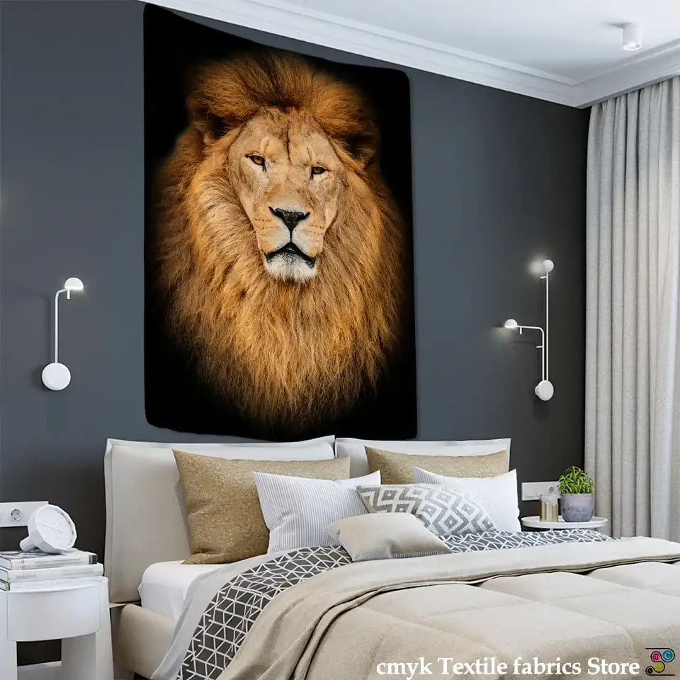 Black and gold lion world tapestry hanging cloth living room wall art