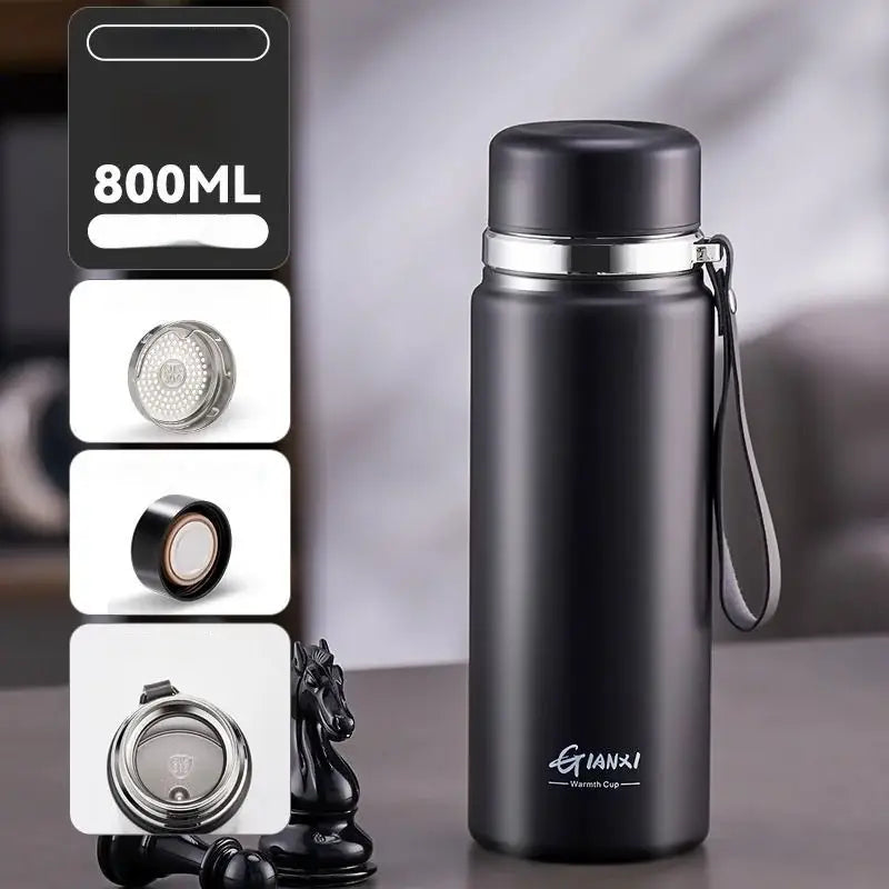 Black and silver stainless steel 24hr cold cup – kitchen travel thermos