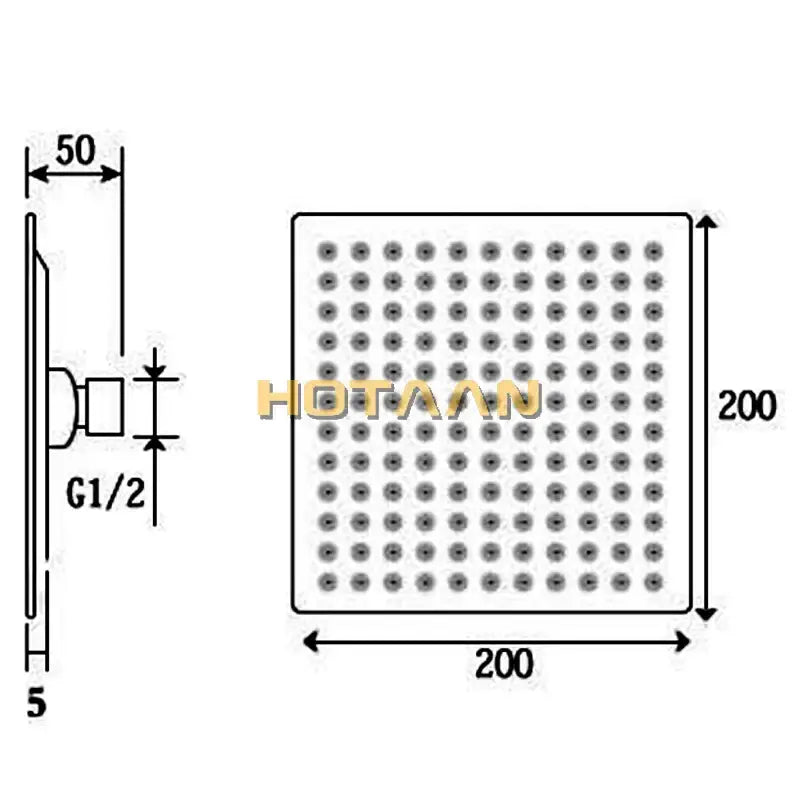 Black and silver stainless steel square shower head for bathroom